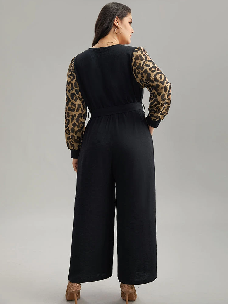 Leopard Patchwork Wrap Buckle Detail Belted Jumpsuit 6 Leopard Patchwork Wrap Buckle Detail Belted Jumpsuit - Image 4