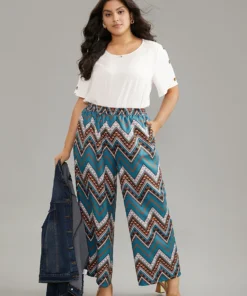 Boho Print Lastic Waist Wide Leg High Rise Pants 9 Boho Print Lastic Waist Wide Leg High Rise Pants -Clothing Shop 281835037 oo