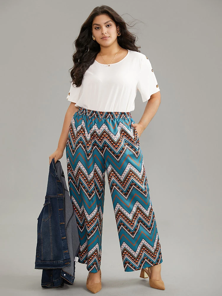 Boho Print Lastic Waist Wide Leg High Rise Pants 5 Boho Print Lastic Waist Wide Leg High Rise Pants - Image 3