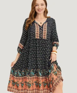 Bandana Tassels Lantern Sleeve Ruffle Pocket Keyhole Neck Dress -Clothing Shop 282458213 tl 35ff5447 e832 4784 a19b 130a63886551