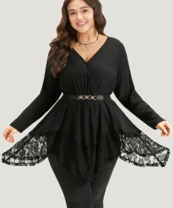 Halloween Plain Lace Asymmetrical Hem Blouse