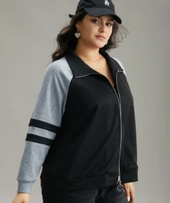 Contrast Contrast Trim O Ring Zipper Jacket -Clothing Shop 282536257 ot