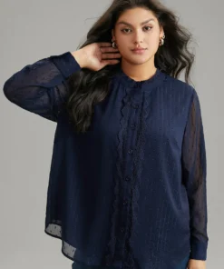 Guipure Lace Mesh Button Through Blouse -Clothing Shop 282564703 vc