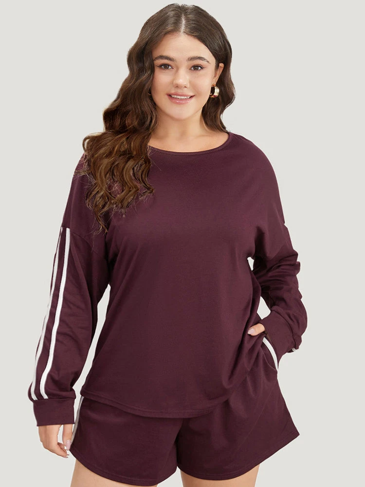 Striped Patchwork Crew Neck Sleep Top 3 Striped Patchwork Crew Neck Sleep Top