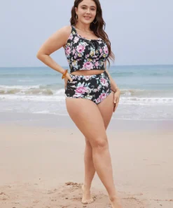 Floral Ruched Knotted Crossover Back Tankini Top -Clothing Shop 282853366 rh