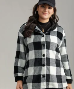 Plaid Button Through Patchwork Hooded Jacket -Clothing Shop 283440705 kp e50d815b 6417 4a89 a372 ee52d7cf004a