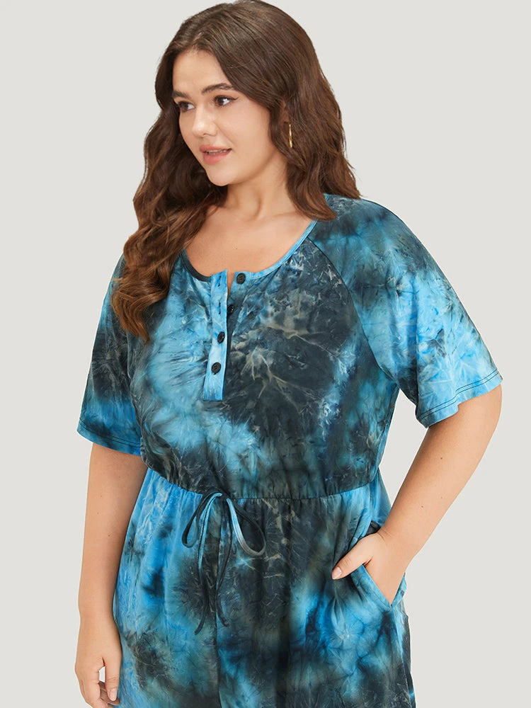 Tie Dye Button Up Ties Raglan Sleeve Jumpsuit 7 Tie Dye Button Up Ties Raglan Sleeve Jumpsuit - Image 5