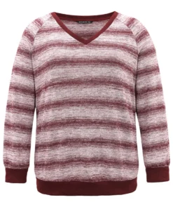 Striped Ombre Rib Knit Elastic Cuffs Sweatshirt -Clothing Shop 284380009 me
