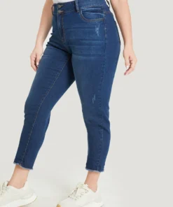 Very Stretchy High Rise Distressed Detail Raw Hem Jeans -Clothing Shop 285223174 dx 12520314 3480 4a1d b568 4437230cd4d2