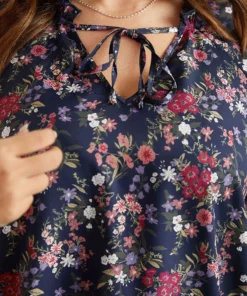 Ditsy Floral Tie Neck Elastic Cuffs Blouse -Clothing Shop 285605462 pj 04e9b862 2f9f 42de baef 43edadbea493