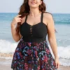 Floral Print Ruffles Crisscross Front Swim Dress -Clothing Shop 285704629 se