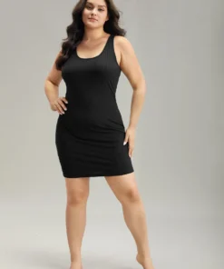 Solid Rib Knit Tank Sleep Dress -Clothing Shop 286212952 wj