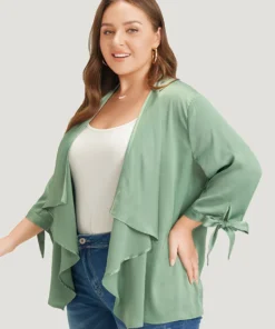 Anti-Wrinkle Solid Open Front Knot Sleeve Waterfall Collar Blazer -Clothing Shop 286337938 wy 5485d38c 855c 4f0e 9ce9 8f7e80b3fb7b