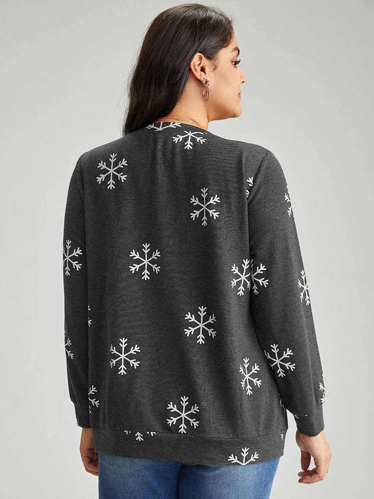 Snowflake Print Round Neck Sweatshirt 4 Snowflake Print Round Neck Sweatshirt - Image 2
