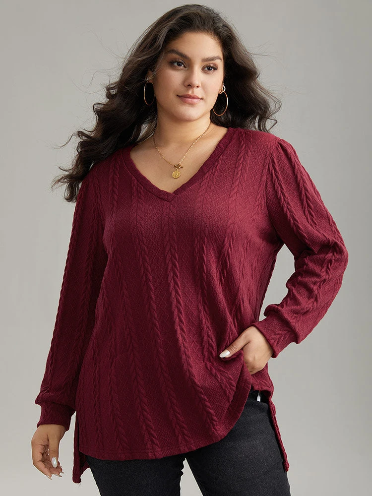 Plain Cable Knit Elastic Cuffs Sweatshirt 3 Plain Cable Knit Elastic Cuffs Sweatshirt