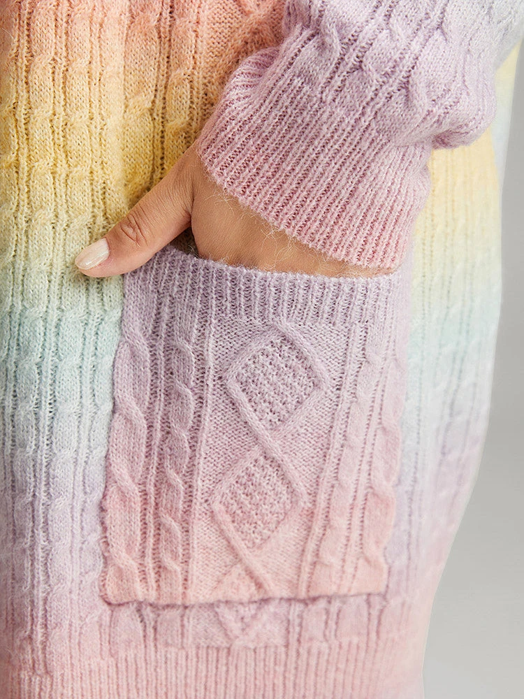 Ombre Cable Knit Patched Pocket Cardigan 10 Ombre Cable Knit Patched Pocket Cardigan - Image 8