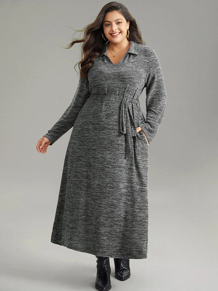 Solid Pocket Elastic Waist Ties Split Hem Dress 4 Solid Pocket Elastic Waist Ties Split Hem Dress - Image 2