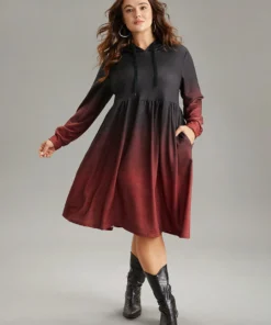 Ombre Elastic Waist Drawstring Hooded Dress