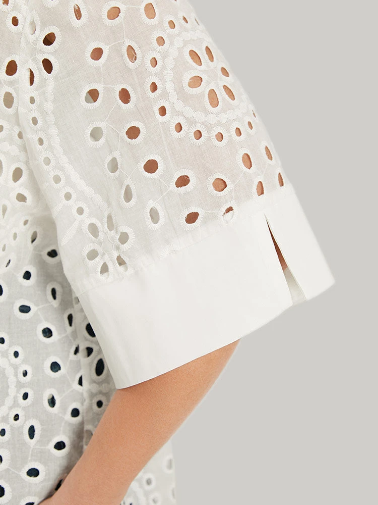 Plain Shirt Collar Broderie Anglaise Open Front Kimono 11 Plain Shirt Collar Broderie Anglaise Open Front Kimono - Image 9