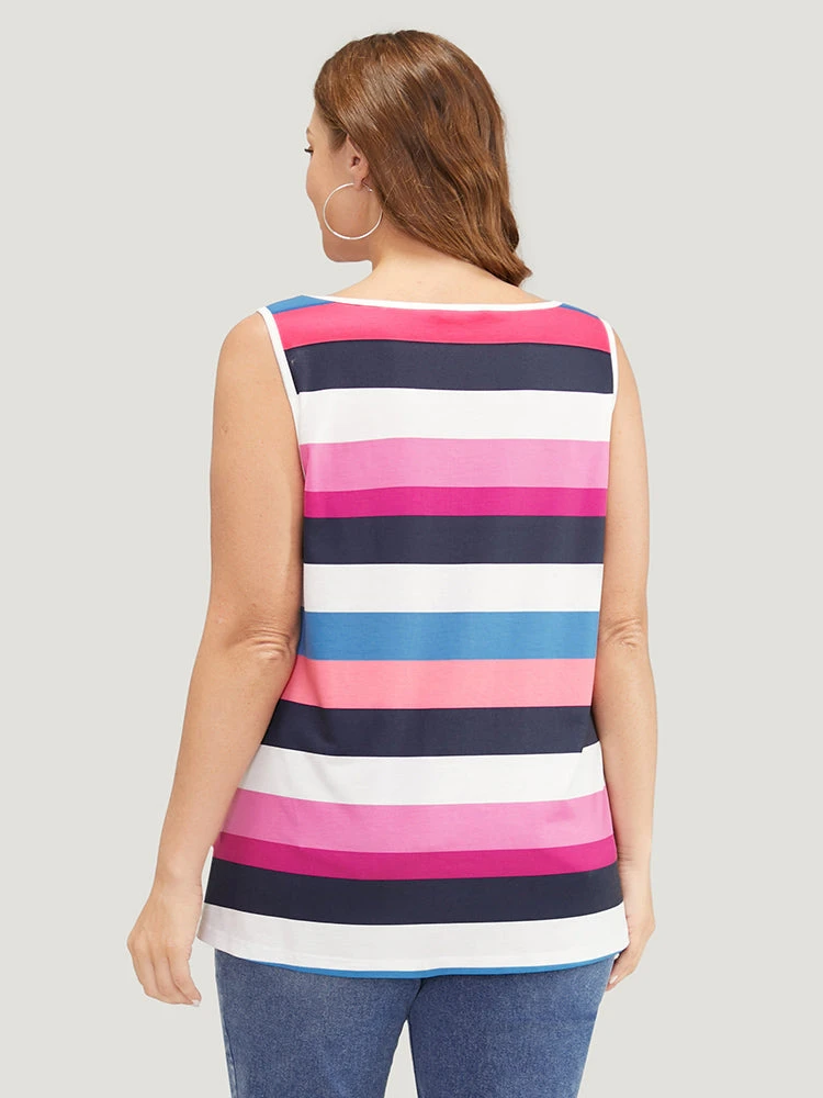 Striped Contrast Button Detail Scoop Neck Tank Top 4 Striped Contrast Button Detail Scoop Neck Tank Top - Image 2