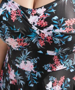 Floral Print Crossover A Line Ruffle Hem Swim Dress -Clothing Shop 289066 gu