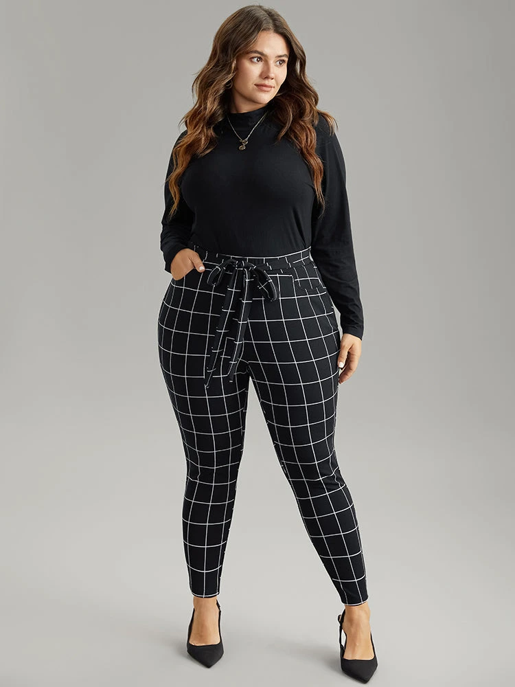 Plaid Elastic Waist Ties Bodycon Pants 6 Plaid Elastic Waist Ties Bodycon Pants - Image 4