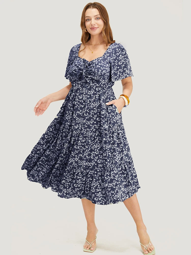 Ditsy Floral Drawstring Ruched Pocket Ruffle Tiered Dress 18 Ditsy Floral Drawstring Ruched Pocket Ruffle Tiered Dress - Image 16