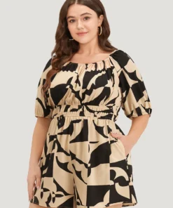 Geometric Shirred Pocket Elastic Waist Puff Sleeve Jumpsuit 12 Geometric Shirred Pocket Elastic Waist Puff Sleeve Jumpsuit -Clothing Shop 289825984 fr 7e52e7a1 f7b3 4197 a1c2 ab716735629c