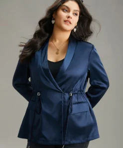 Suit Collar Flap Pocket Drawstring Ties Blazer