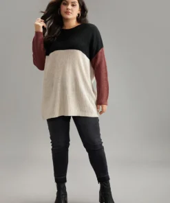 Colorblock Contrast Crew Neck Pullover -Clothing Shop 290268411 ry