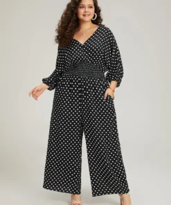Polka Dot V Neck Knot Backless Lantern Sleeve Jumpsuit -Clothing Shop 291080942 md 85dbd0e1 dcce 4b52 96f3 a65fe2eb2b03