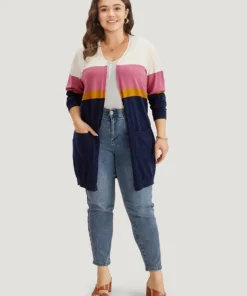 Supersoft Essentials Contrast Open Front Tunic Cardigan -Clothing Shop 291365918 zo