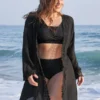Contrast Lace Open Front Swim Cover Up