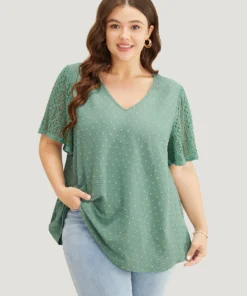 Polka Dot Lace Sleeve Blouse -Clothing Shop 292767900 cn