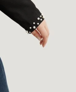 Pearl Beaded Zipper Plicated Detail Coat -Clothing Shop 29296157 xd