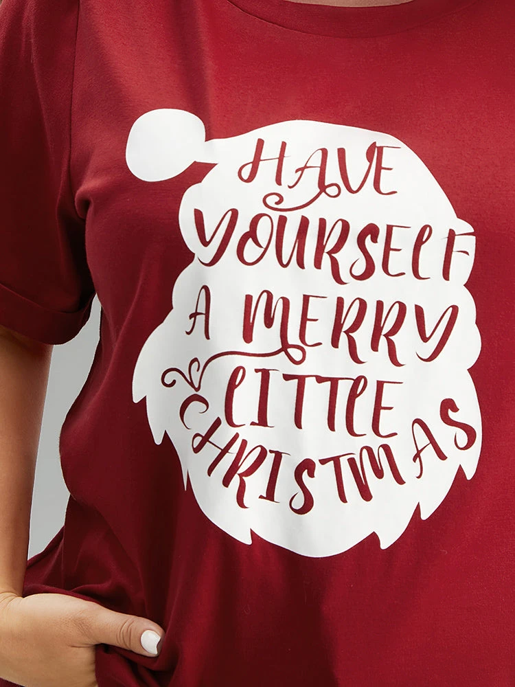 Christmas Print Round Neck Roll Sleeve T-shirt 6 Christmas Print Round Neck Roll Sleeve T-shirt - Image 4