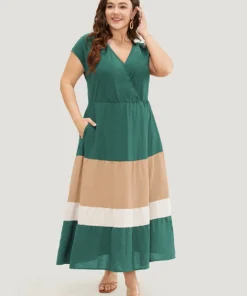 Colorblock Contrast Pocket Wrap Flutter Tiered Tank Dress -Clothing Shop 293236774 yu 4e763365 9be5 48fb bea0 328ab124e9a2