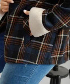 Plaid Fuzzy Trim Pocket Zipper Fly Jacket 18 Plaid Fuzzy Trim Pocket Zipper Fly Jacket -Clothing Shop 29360471 jr