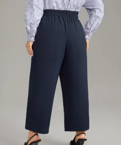 Plain Buckle Detail Bowknot Pocket Pants -Clothing Shop 293727061 cr