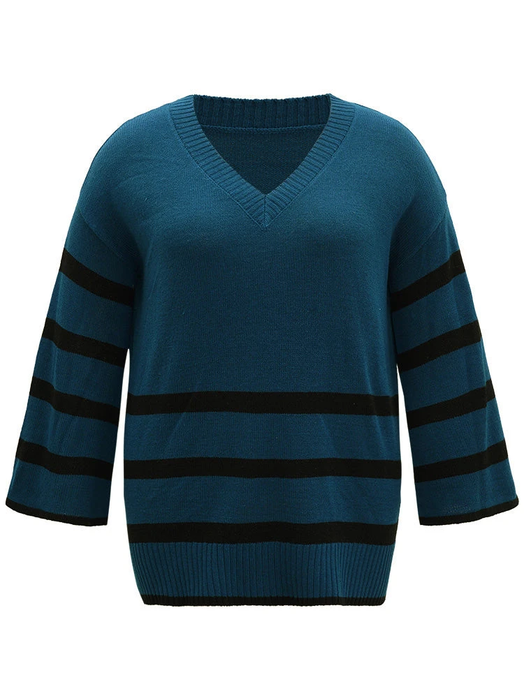 Striped Bell Sleeve Moderately Stretchy Pullover 9 Striped Bell Sleeve Moderately Stretchy Pullover - Image 7