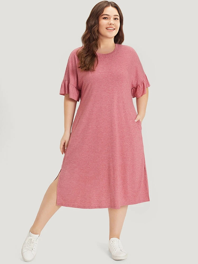 Supersoft Essentials Solid Ruffle Trim Split Side Dress 3 Supersoft Essentials Solid Ruffle Trim Split Side Dress