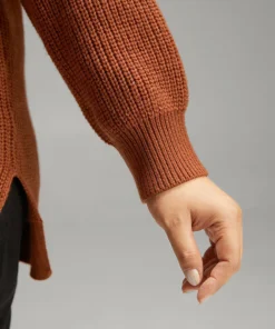 Cable Knit Split Side Elastic Cuffs Pullover -Clothing Shop 294465483 wn