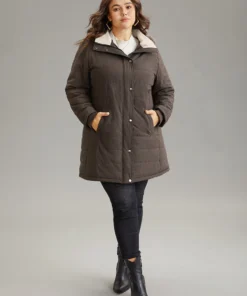 Contrast Pocket Fuzzy Detail Zipper Fly Coat -Clothing Shop 295476051 kh