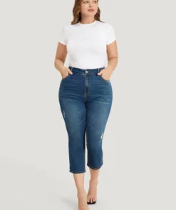 Very Stretchy High Rise Medium Wash Ripped Detail Cropped Jeans 15 Very Stretchy High Rise Medium Wash Ripped Detail Cropped Jeans -Clothing Shop 295986493 oa