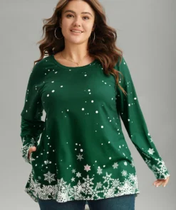 Christmas Snowflake Raglan Sleeve High Low Hem T-shirt -Clothing Shop 296358699 gi