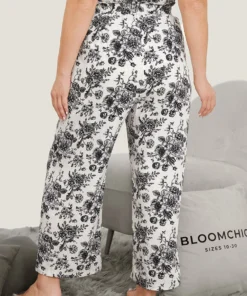 Floral Print Pocket Paperbag Waist Sleep Pants -Clothing Shop 296468409 io