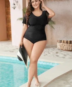 Knotted Back Ruched Mesh Ruffle Sleeve One Piece Swimsuit -Clothing Shop 296799203 sk eb8dfcc2 3659 4748 ae3c 4191496e4dce