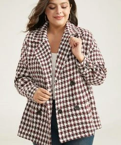 Halloween Gingham Tweed Plisse Double Breasted Coat -Clothing Shop 297054193 pn