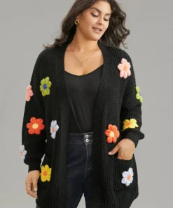 Rainbow Floral Pocket Open Front Cardigan