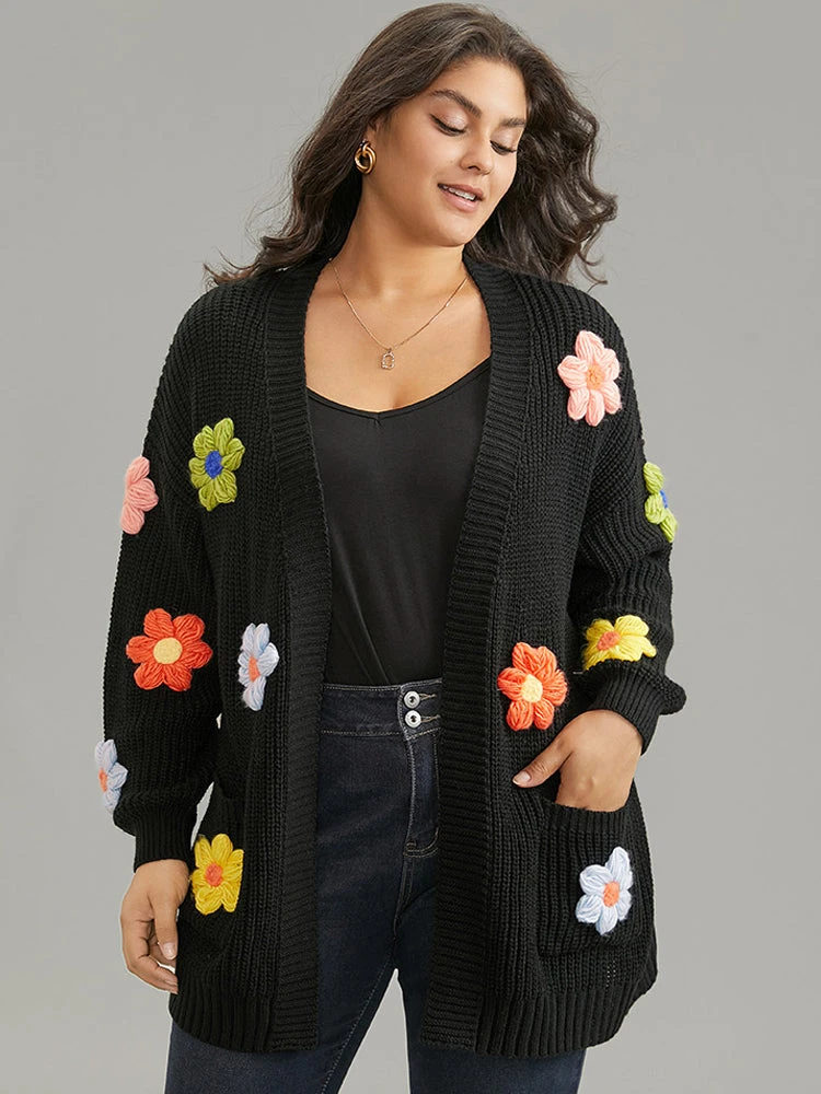Rainbow Floral Pocket Open Front Cardigan 3 Rainbow Floral Pocket Open Front Cardigan